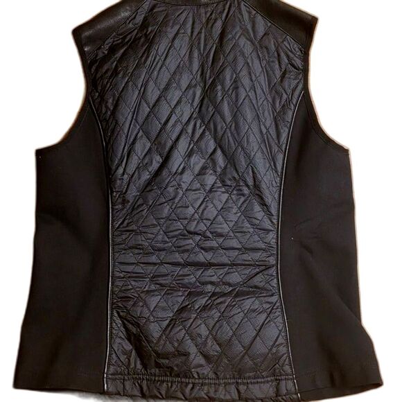 Harley Davidson Motorcycle XL Black Quilted Faux Leather Vest Stretch Panels - Picture 2 of 10